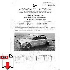 1966 Alfa Romeo Giulia Super FIA homologation form PDF download (ACI)
